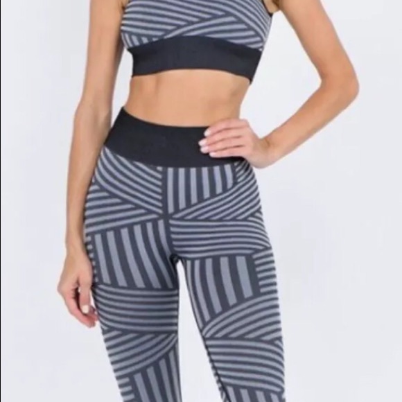 None Pants - Active Stripped Sports Bra and Seamless Leggings